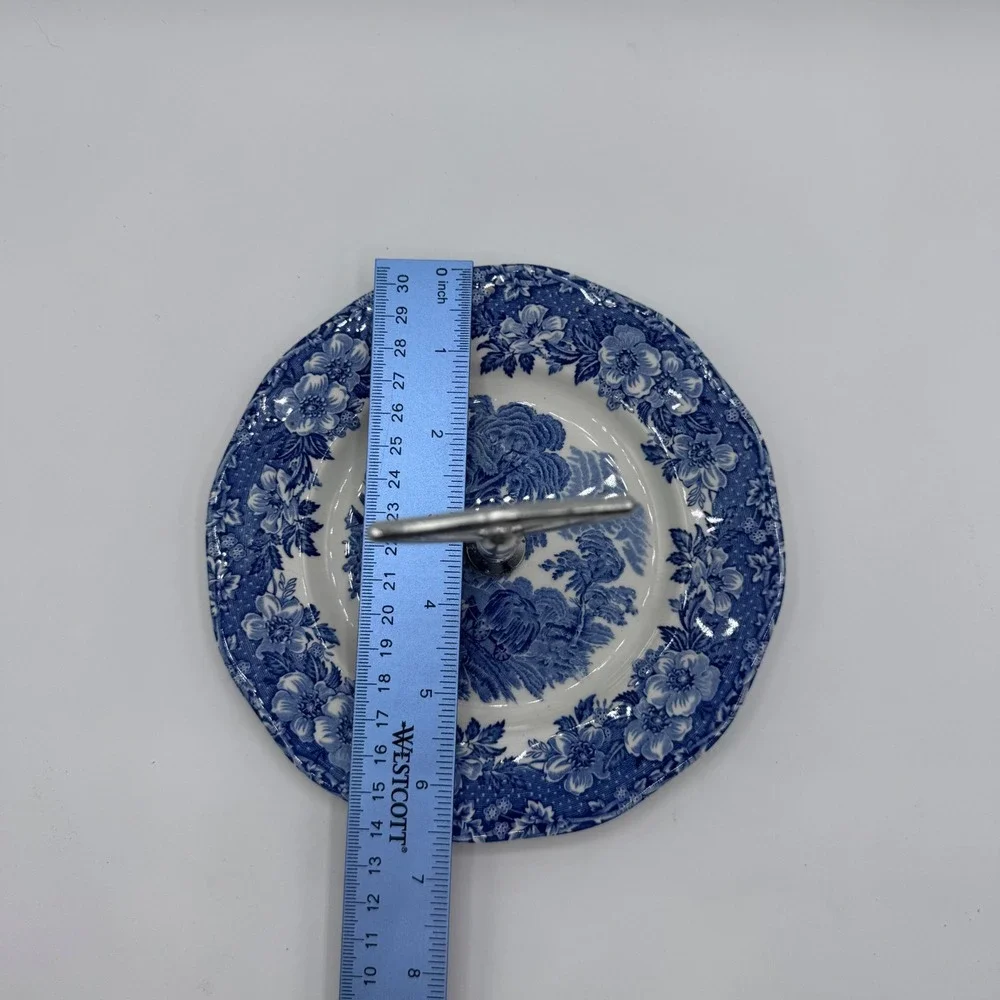 Enoch Wedgwood Woodland Blue White Transferware Tidbit Tray Serving Stand 6.75in